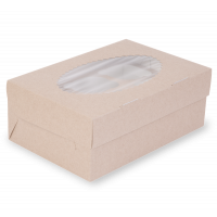 Коробка OSQ MUF на 6 капкейков с окном, 2 стороны белая-крафт, 25 х 17 х 10 см
