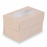 Коробка OSQ MUF на 2 капкейка с окном, 2 стороны белая-крафт, 10 х 16 х 10 см