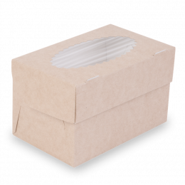 Коробка OSQ MUF на 2 капкейка с окном, 2 стороны белая-крафт, 10 х 16 х 10 см