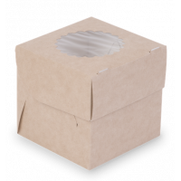 Коробка OSQ MUF на 1 капкейк с окном, 2 стороны белая-крафт, 10 х 10 х 10 см