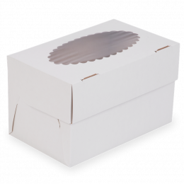 Коробка OSQ MUF на 2 капкейка с окном, 2 стороны белая-крафт, 10 х 16 х 10 см