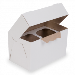 Коробка OSQ MUF на 2 капкейка с окном, 2 стороны белая-крафт, 10 х 16 х 10 см