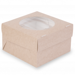Коробка OSQ MUF на 4 капкейка с окном, 2 стороны белая-крафт 16 x 16 x 10 см